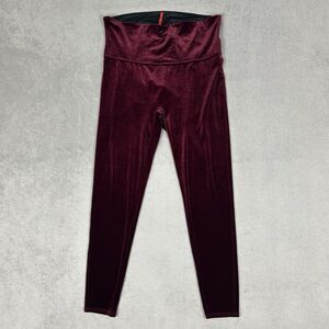 Spanx Leggings Women’s 3X Velour Pants High Rise Tummy Control Ankle Dark Red